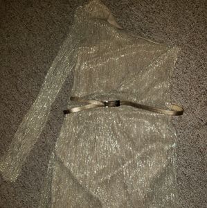 Gold 1 sleeve dress with matching belt size 6